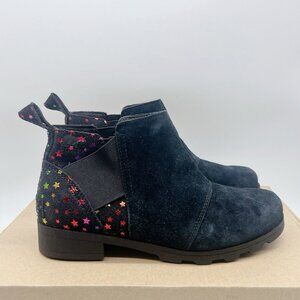 Sorel Emelie Metallic Rainbow Girls Black Suede Chelsea Ankle Boots US 5 EU 37